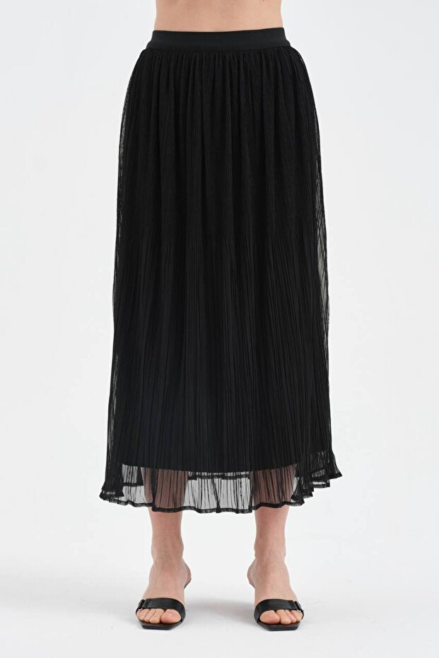 Women's Pleated Detailed Inside a Lined Design Long Skirt