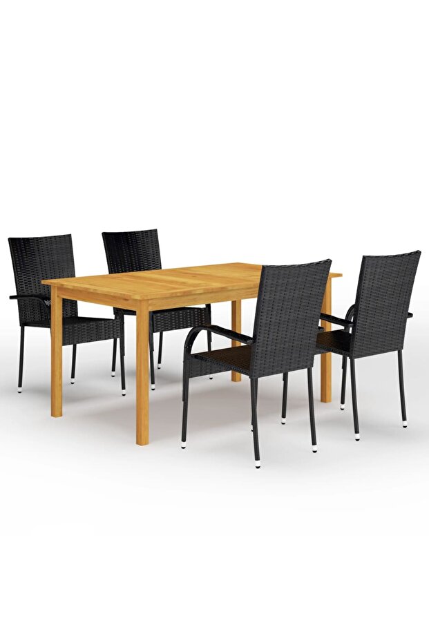 5 Piece Garden Dining Set Black