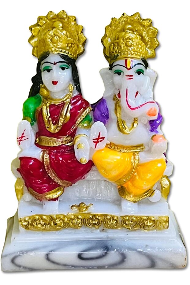 Divine Design Laxmi Ganesh Marble Dust Idol – A Harmonious Blend of Prosperity and Wisdom- 10cm height