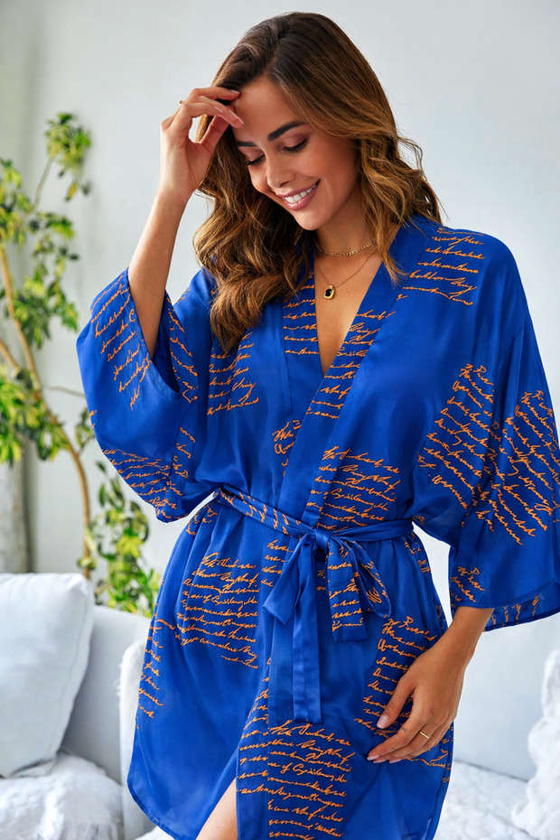Women's Summer Patterned Belt Piece Kimono