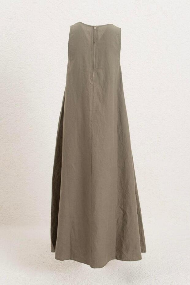 Oversize Keten Midi Elbise - 2