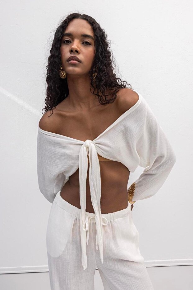 Crop Bağlamalı Bluz - 4