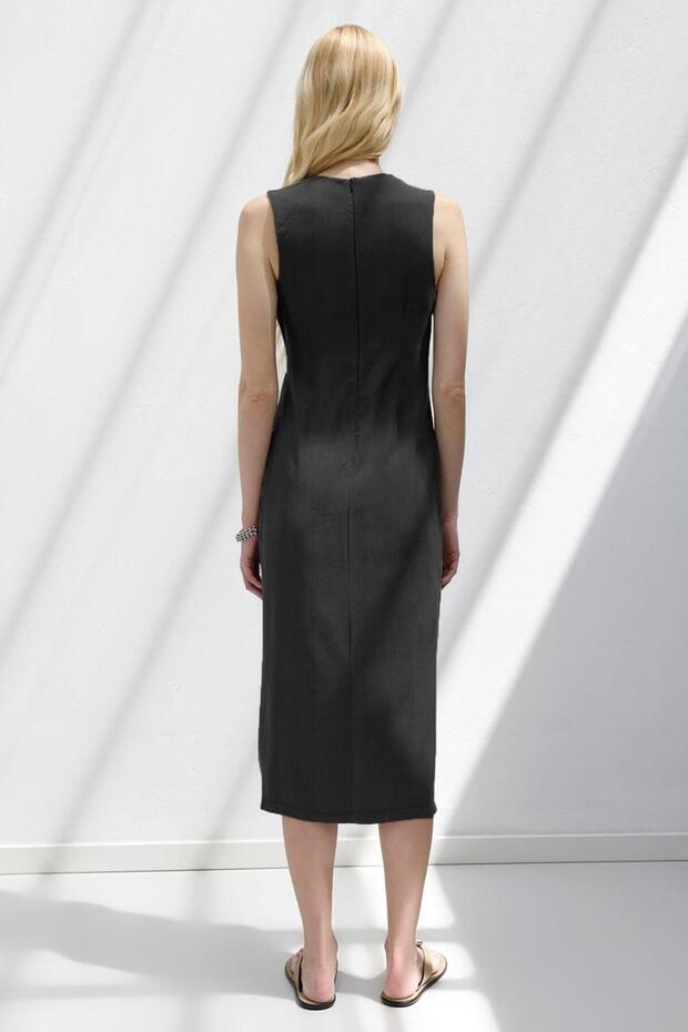 Tencel Drape Detaylı Midi Elbise - 6
