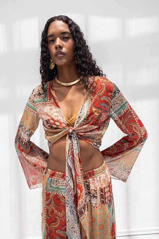 İspanyol Kollu Bağlamalı Bluz - 2