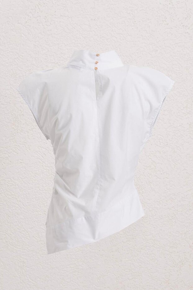 Asimetrik Poplin Bluz - 2