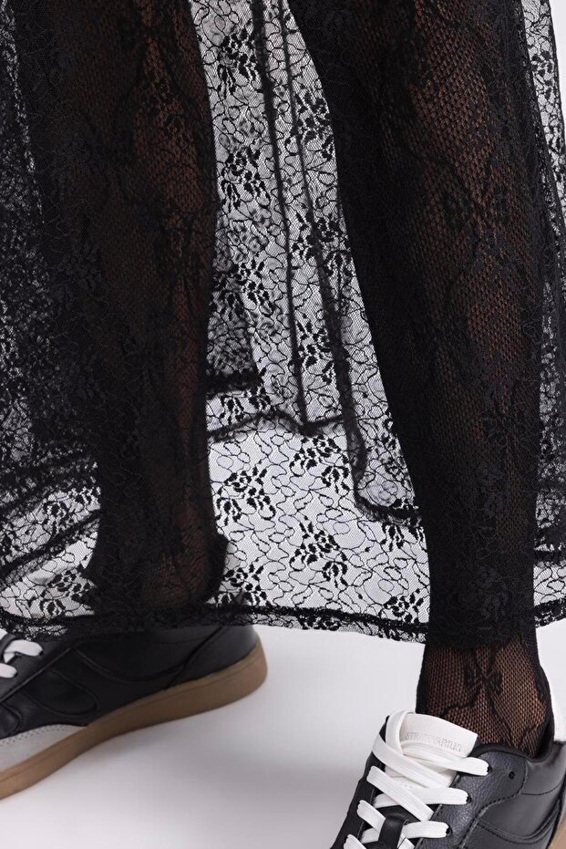 Transparan Dantel Midi Etek - 7