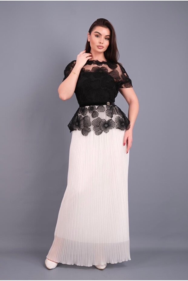 ROCHIE ALB CU NEGRU ELEGANTA LUNGA