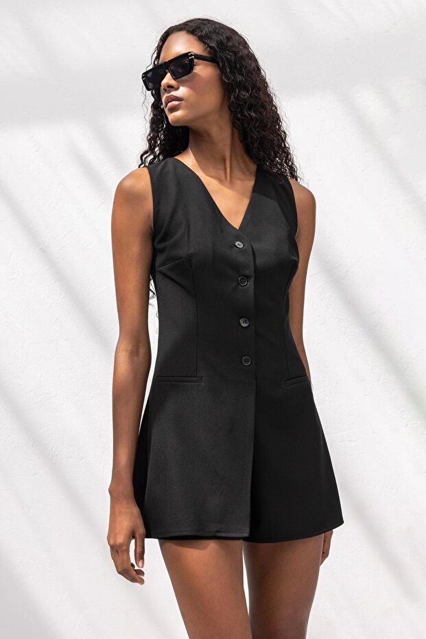 V Yakalı Mini Tulum - 4