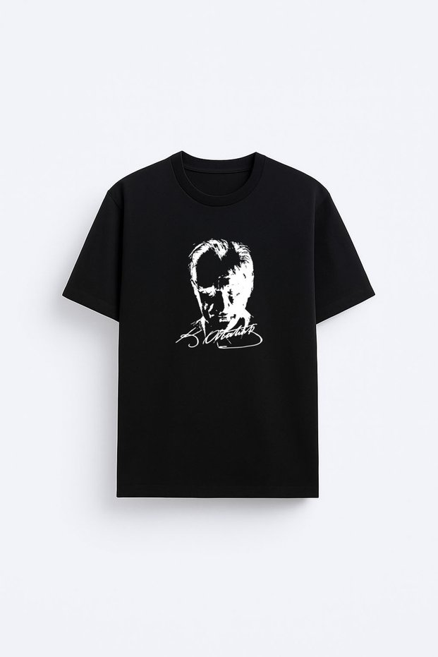 Mustafa Kemal Atatürk Silhouette Printed Crew Neck Adult Child Black T-Shirt