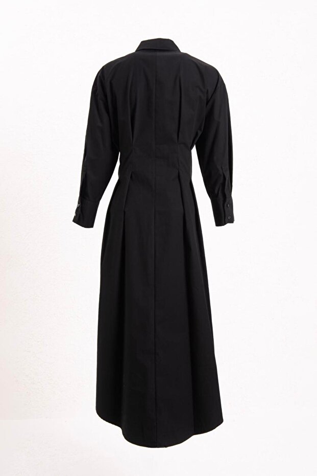 Kemerli Midi Gömlek Elbise - 2