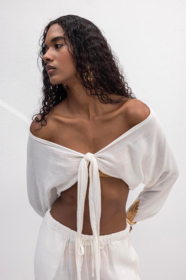 Crop Bağlamalı Bluz - 5