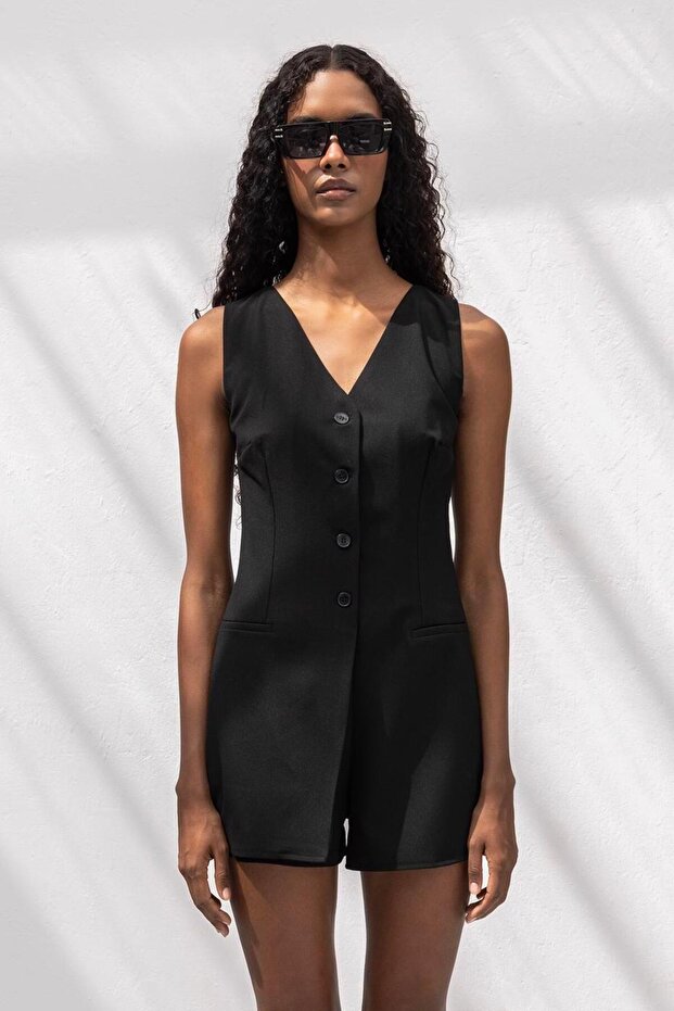 V Yakalı Mini Tulum - 6