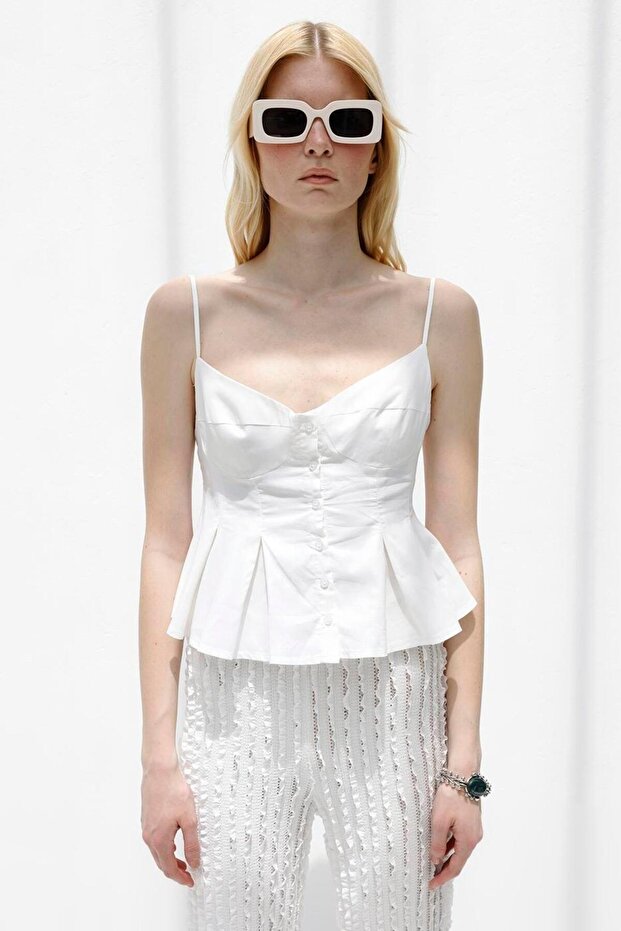 Pileli Askılı Bluz - 5