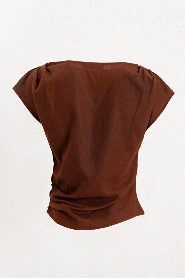 Drapeli Keten Karışımı Bluz - 2