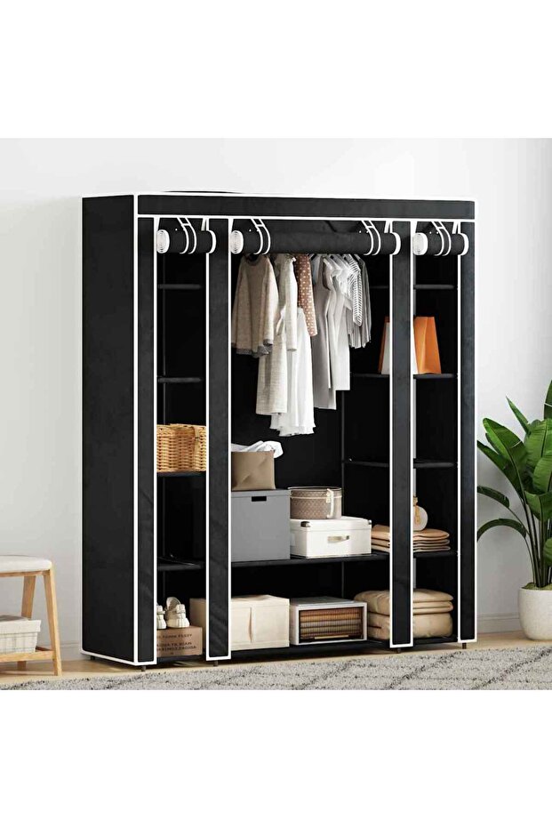 Fabric Wardrobe with Compartments and Rods 45x150x176 cm Black