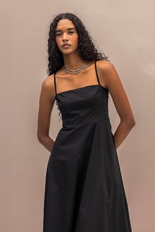 Askılı Volanlı Midi Elbise - 4