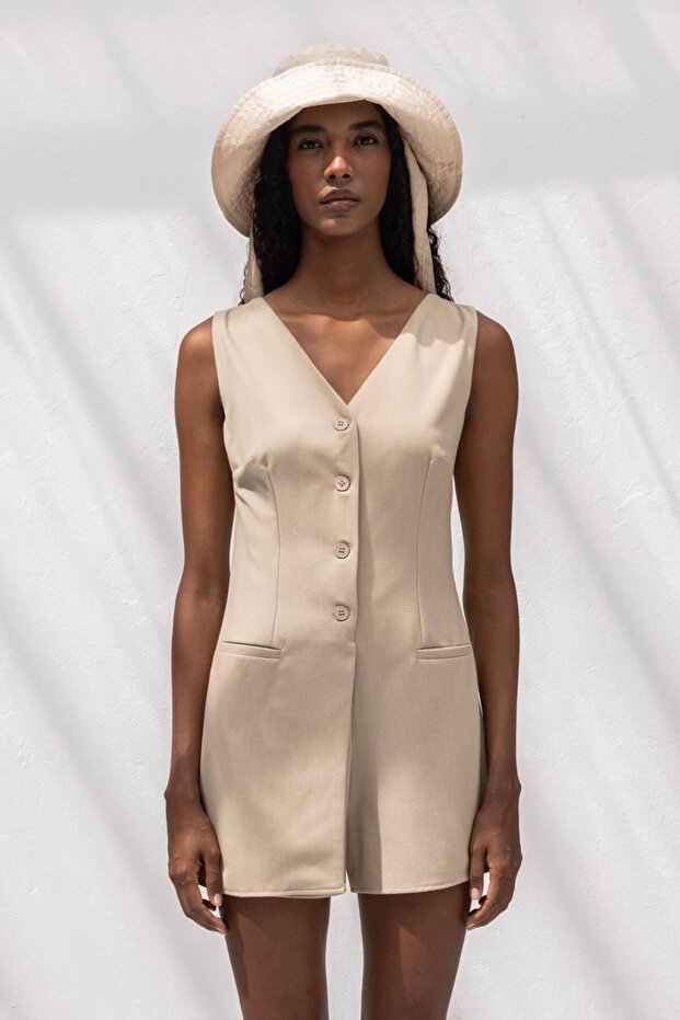 V Yakalı Mini Tulum - 4