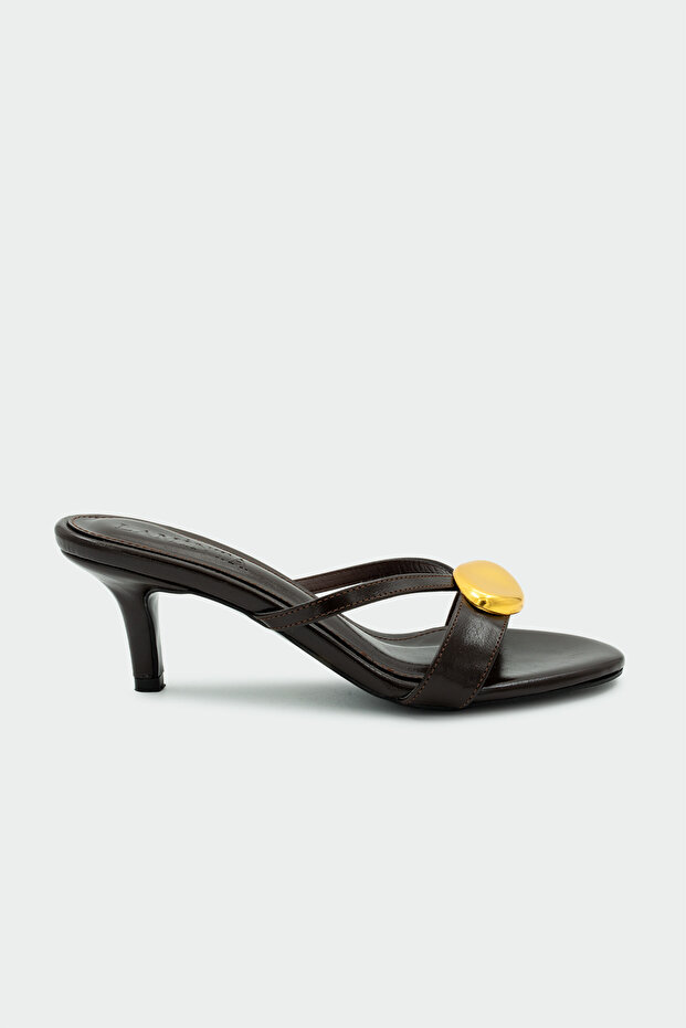 Yixo Gold Accessory Women's Bitter Brown Heels Slipper