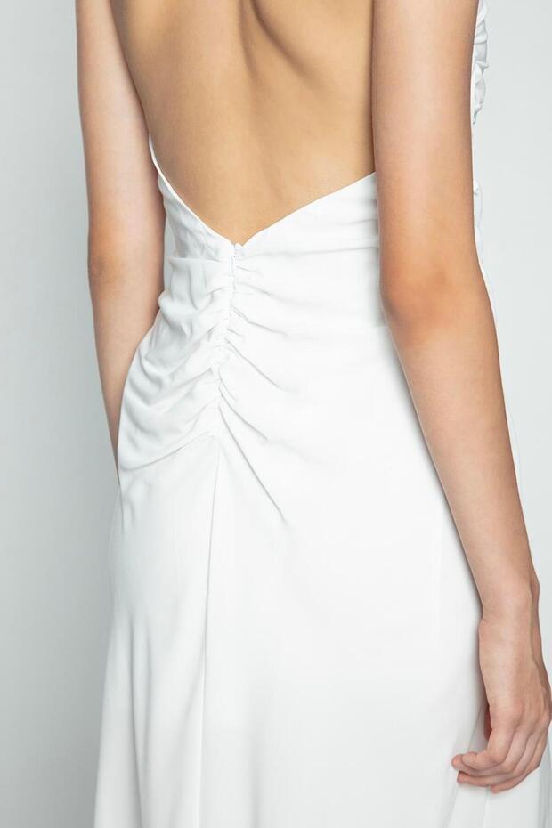 Drapeli Askılı Maksi Elbise - 7