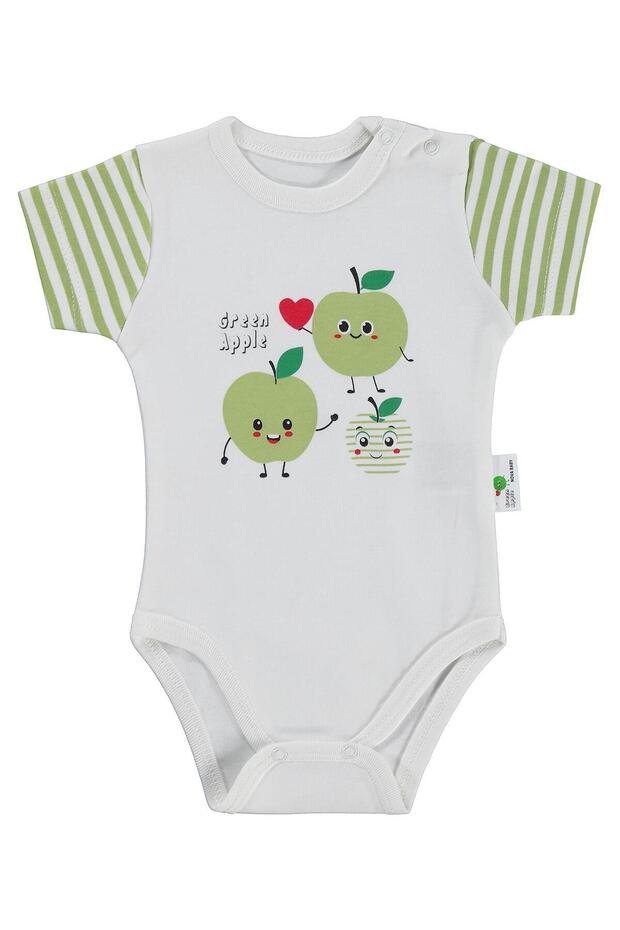 Green Ema Scented Short Sleeve 1-12 Months Snap Fastener Bodysuit - Ecru