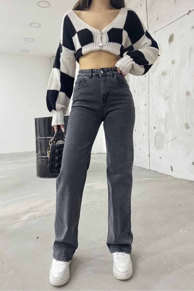 Women's High Waist Wide Leg Smoked Palazzo Jeans