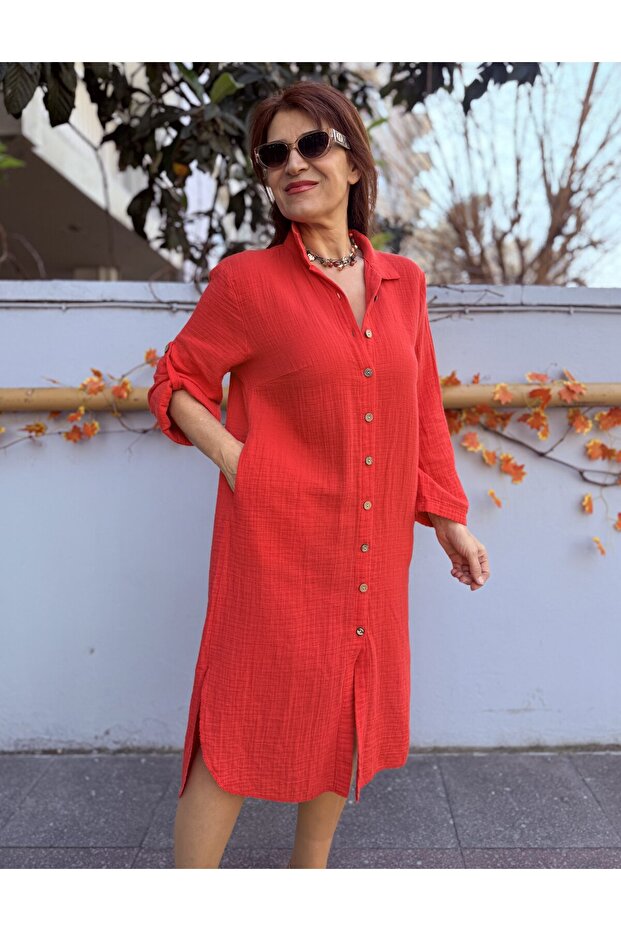 Sırtı Piped Muslin Tunic/Dress Pomegranate Flower