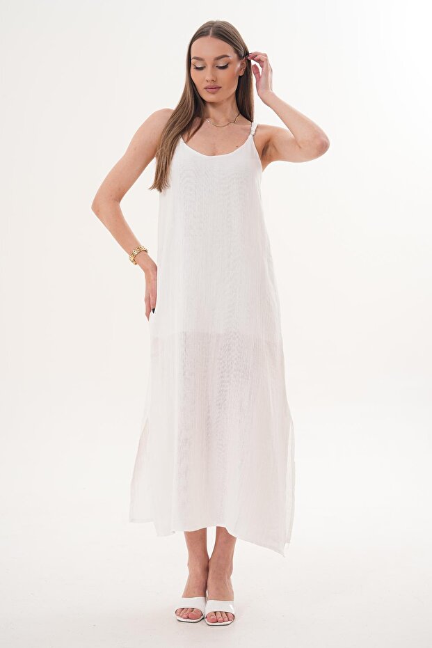 Women's Rope Strap a Lined Muslin Long Dress 260008 -