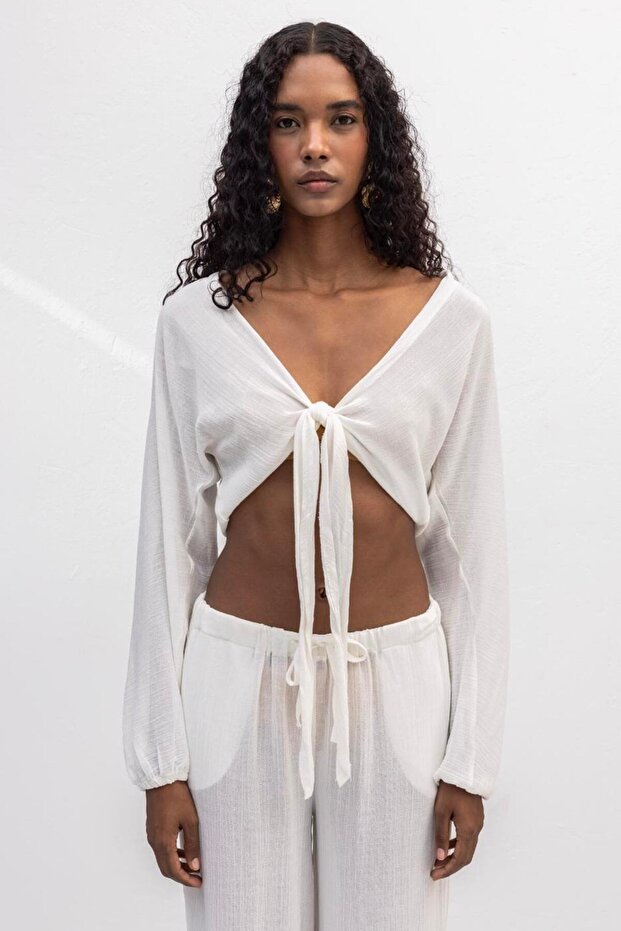 Crop Bağlamalı Bluz - 6