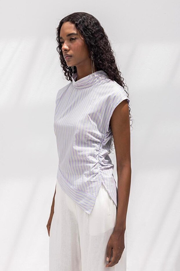 Asimetrik Poplin Bluz - 5