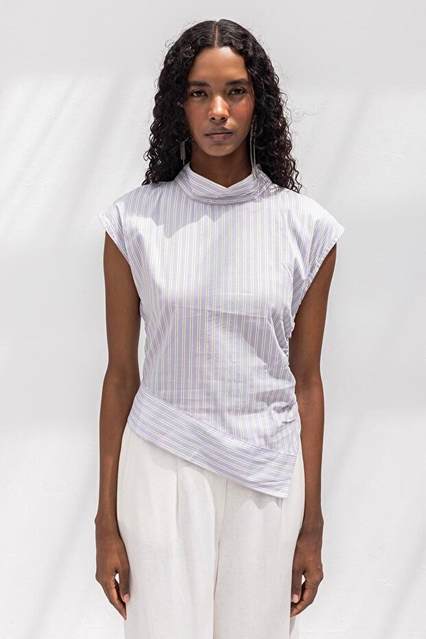 Asimetrik Poplin Bluz - 4