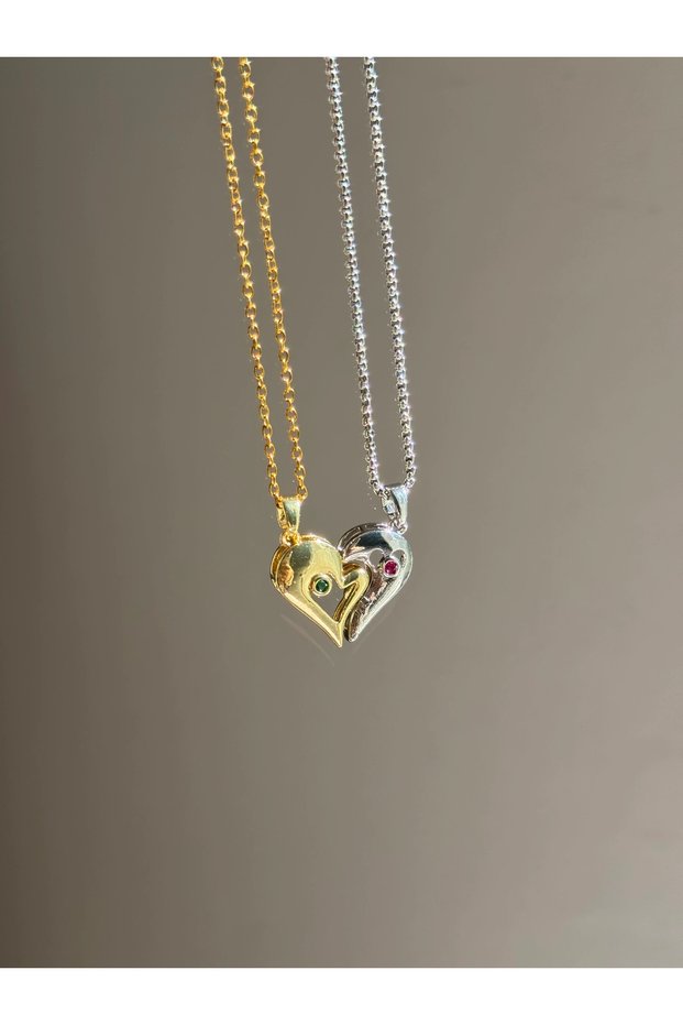 Double Asymmetric Heart Necklace with Steel Magnets