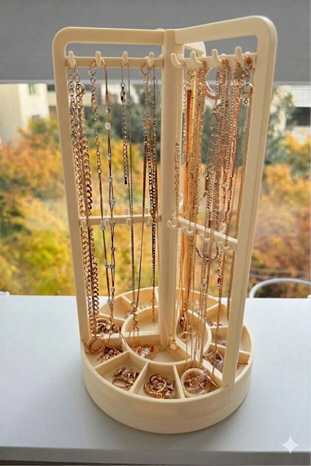 Rotating Jewelry Organizer Stand Necklace Earrings Bracelet Organizer Desktop Display