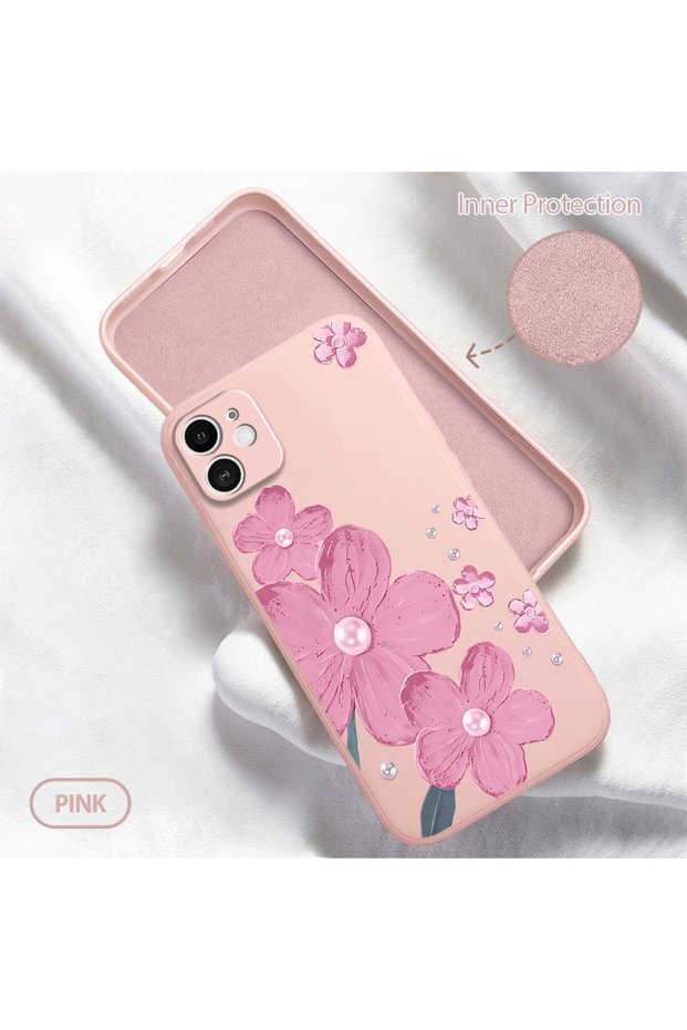 iPhone 11 Compatible Floral Print Liquid Silicone Case, Full Protection, Soft and Comfortable, High Quality