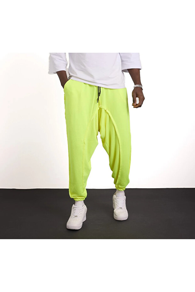 Elastic Waist Green Shalwar with Dirty Stitching Detail