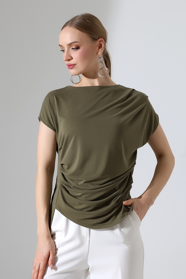 Women's Khaki Draped Stylish Blouse