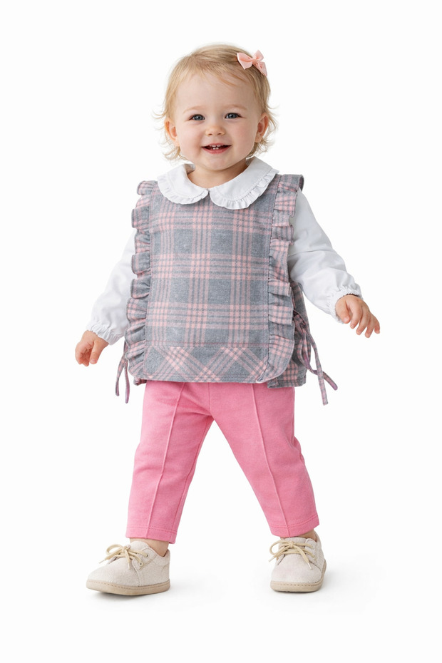 Baby Girl Plaid Sweater Set 3-Piece Shirt Pants Daily Stylish Combination