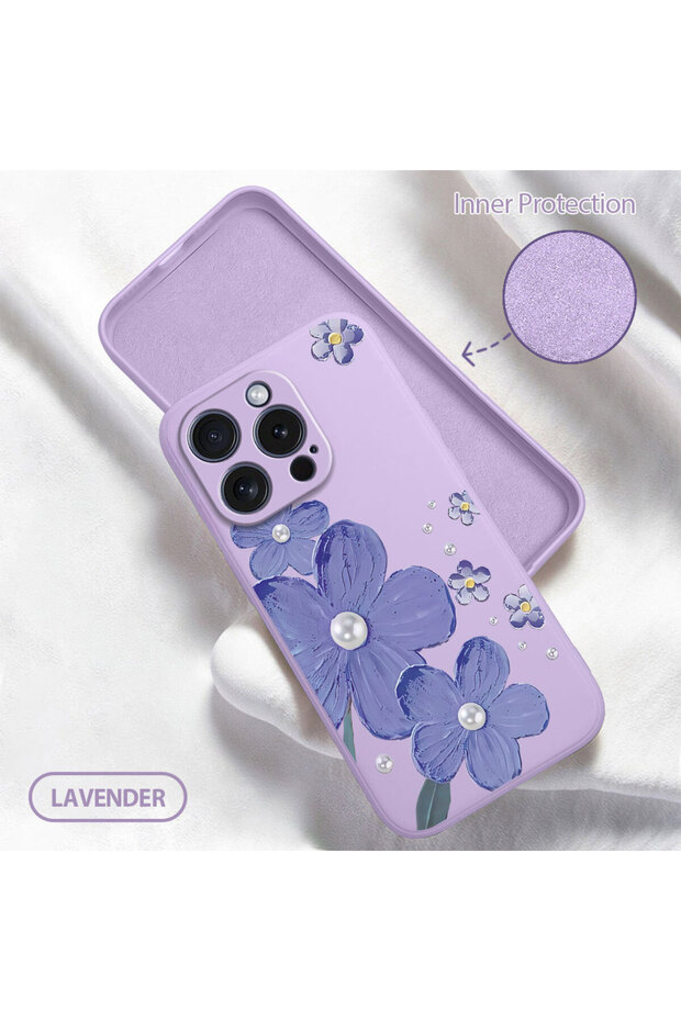 iPhone 15 Pro Compatible Floral Print Liquid Silicone Case, Full Protection, Soft and Comfortable, High Quality