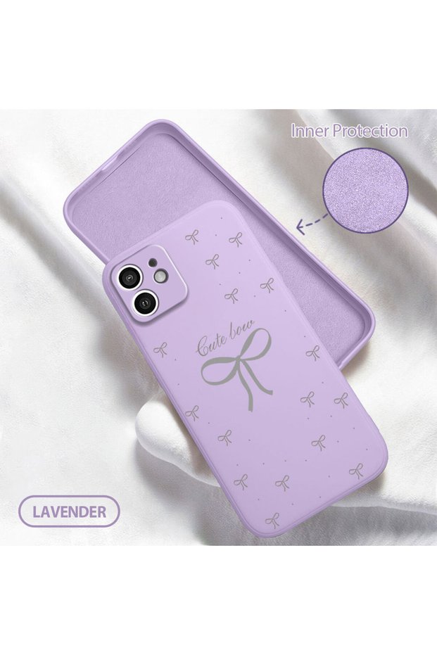iPhone 12 Compatible Plain Striped Bow Patterned Liquid Silicone Case, Soft, Stylish and Convenient