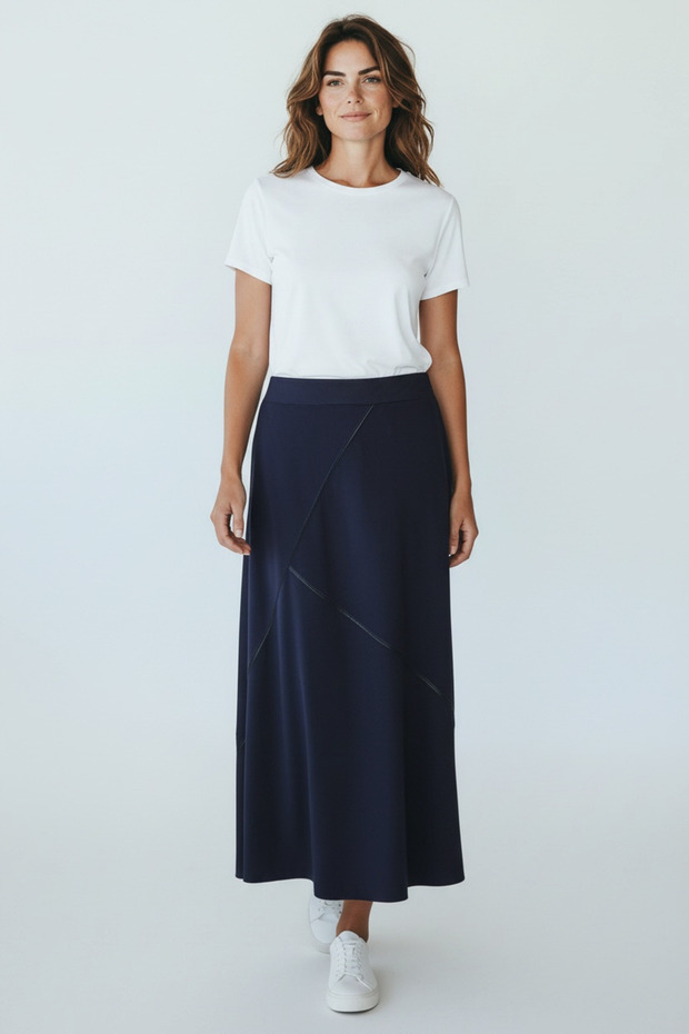 Women's Skirt with Elastic Waist, V-Neck Cut, Combed Cotton Fabric