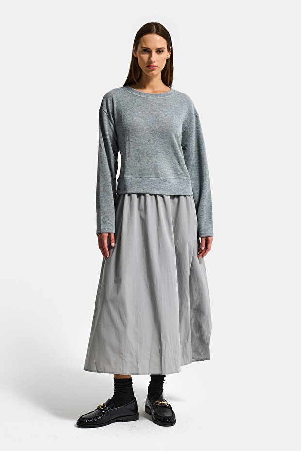 Women's Gray W5 Knitwear Sweater Skirt One Piece Design Dress