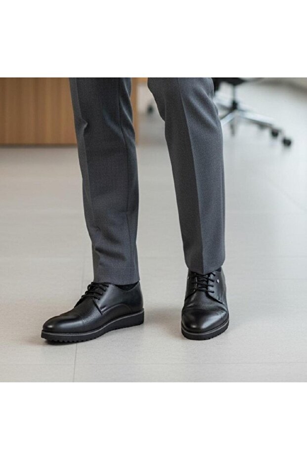 673 Black Skin Laser-Cut Patterned Men's Shoes
