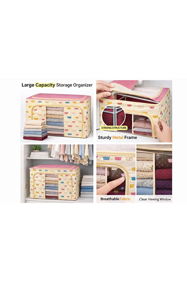 Foldable Clothes Storage Box with Steel Frame– Organizer - صندوق تخزين ملابس قابل للطي مع هيكل معدني