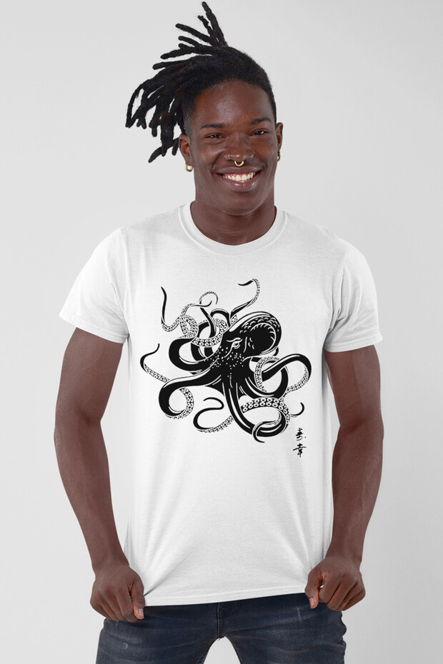 Japanese Octopus Short Sleeve White Men's T-Shirt