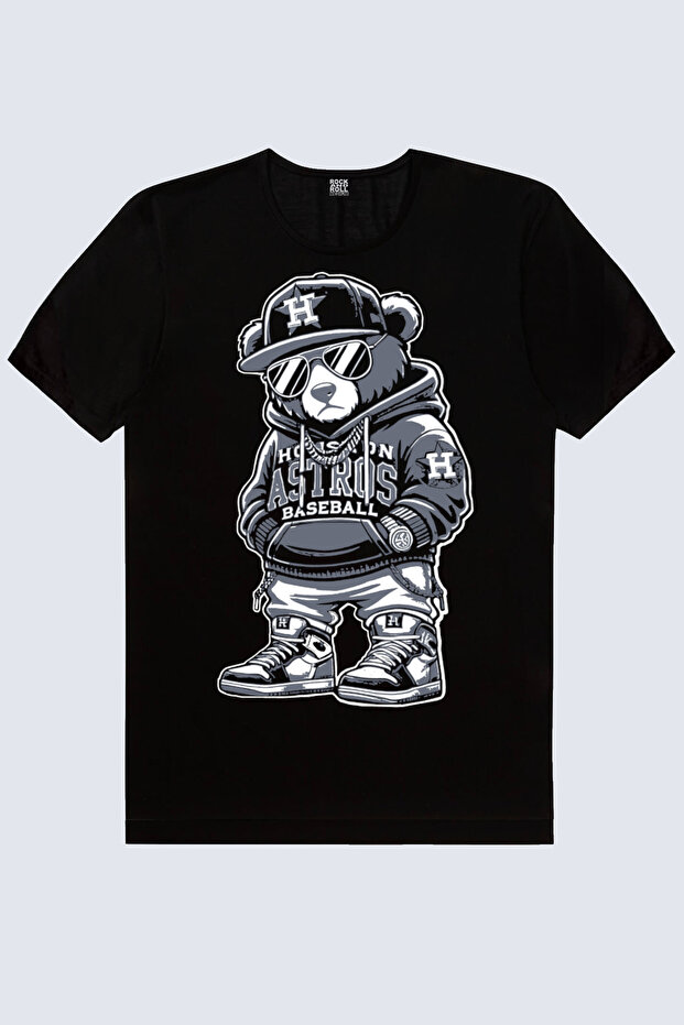 Hiphop Teddy Short Sleeve Black Men's T-Shirt