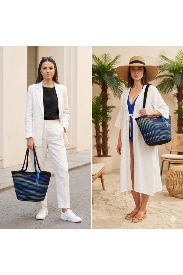 Floş İp Geçişli Plaj Ç Bag