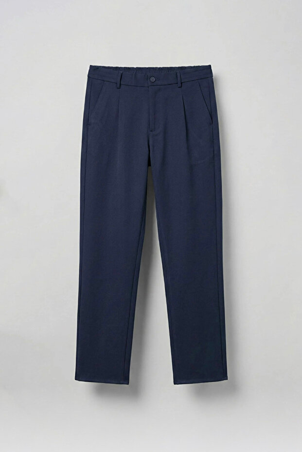 Classic Wide Pleated Baggy Pants Navy Blue