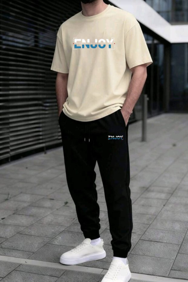 Enjoy Printed sweatpants and t-shirt - Jogger Pants t-shirt bottom top tracksuit set crew neck
