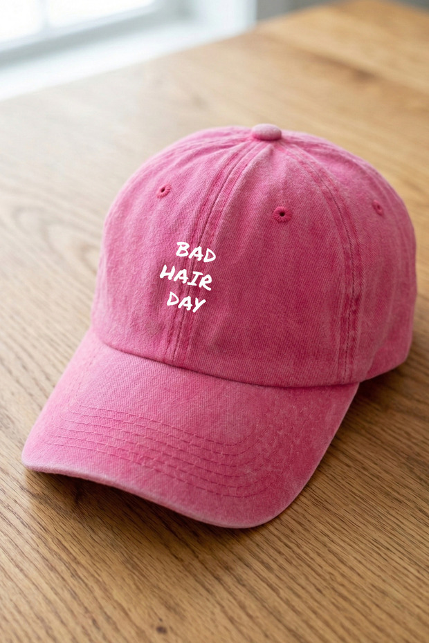 Bad Hair Day Written Washable Unisex Hat - Vintage Metal Buckle Adjustable Printed Baseball Cap