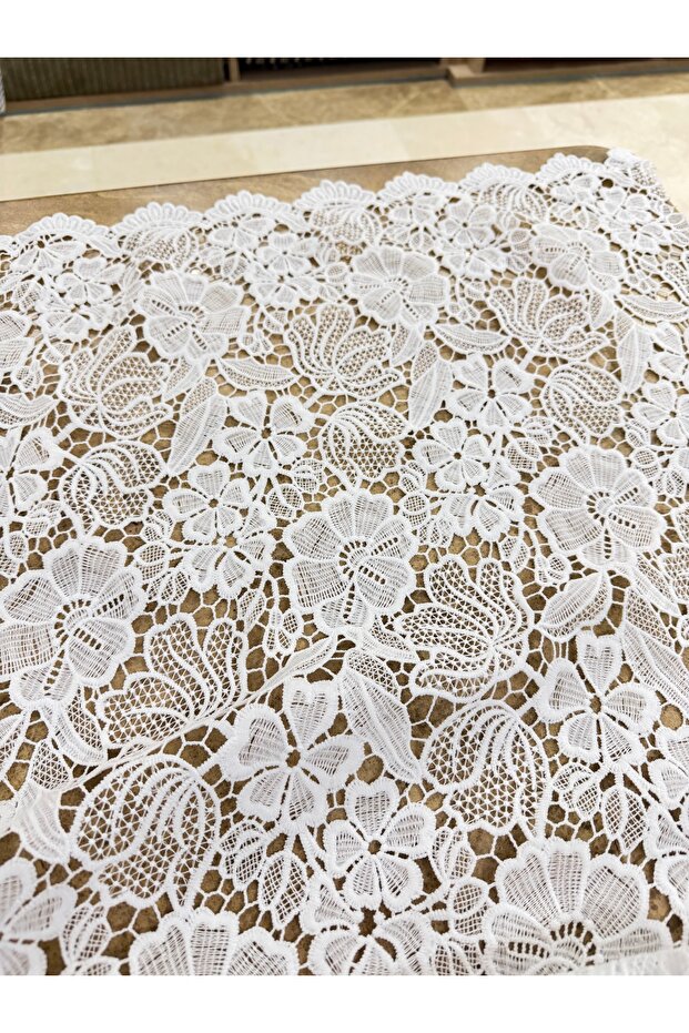 White Floral Print Lace Fabric Width 135 cm – Evening Dress, Wedding Dress and Designer Fabric