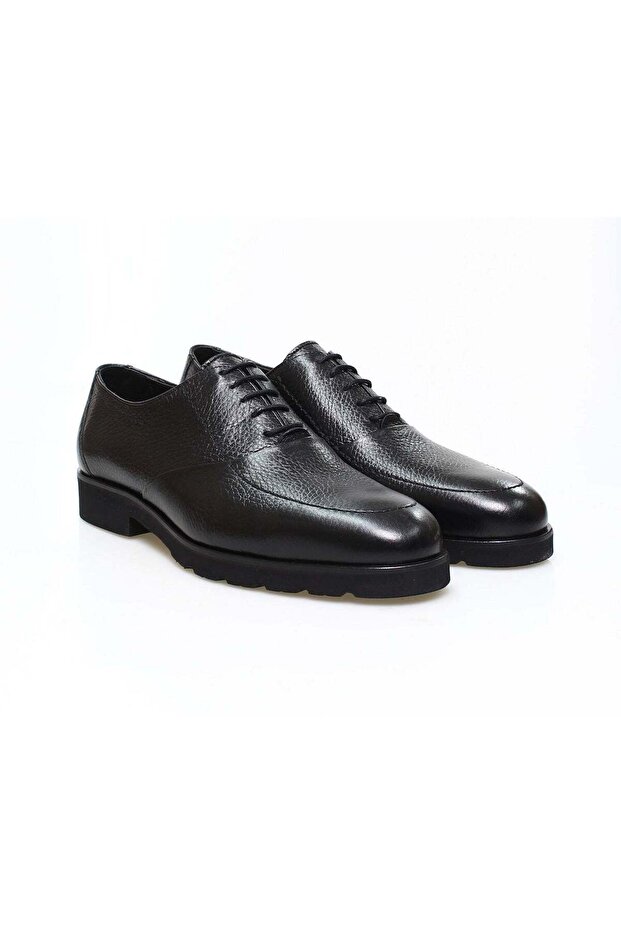 Black Color Lace-Up Genuine Leather Men's Shoes
